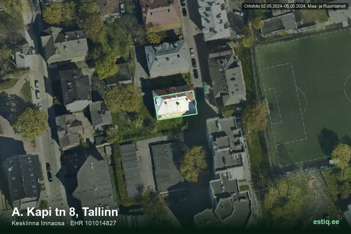 A. Kapi tänav 8, Tallinn – аэрофото дома, контур по данным регистра строений (EHR)
