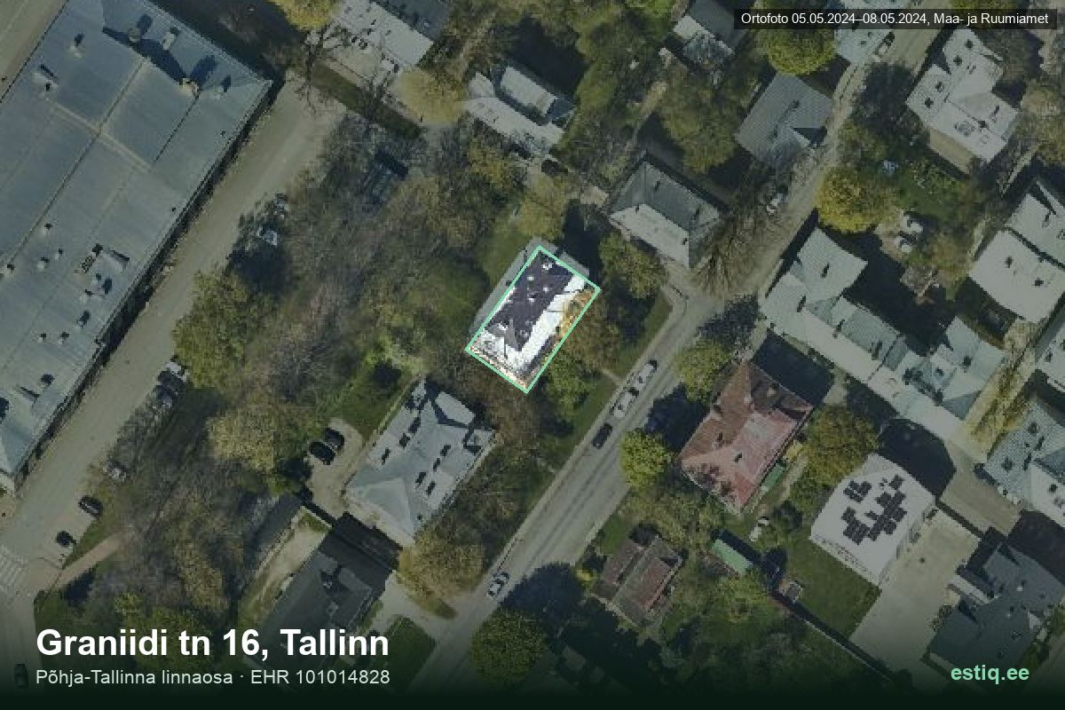 Graniidi tänav 16, Tallinn – аэрофото дома, контур по данным регистра строений (EHR)