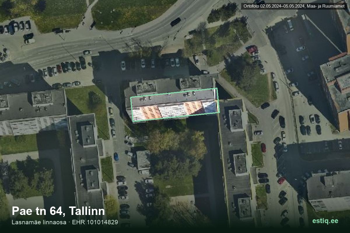 Pae tänav 64, Tallinn – hoone aerofoto, kontuur ehitisregistri (EHR) andmetest