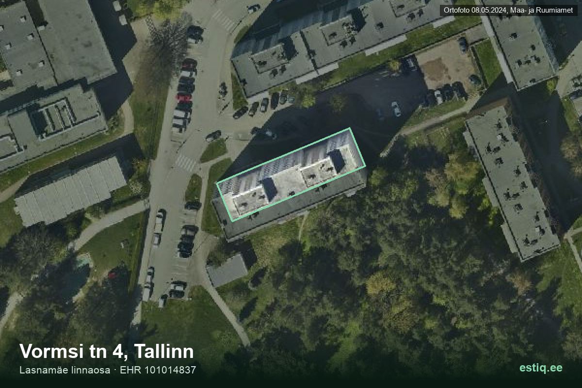 Vormsi tänav 4, Tallinn – hoone aerofoto, kontuur ehitisregistri (EHR) andmetest