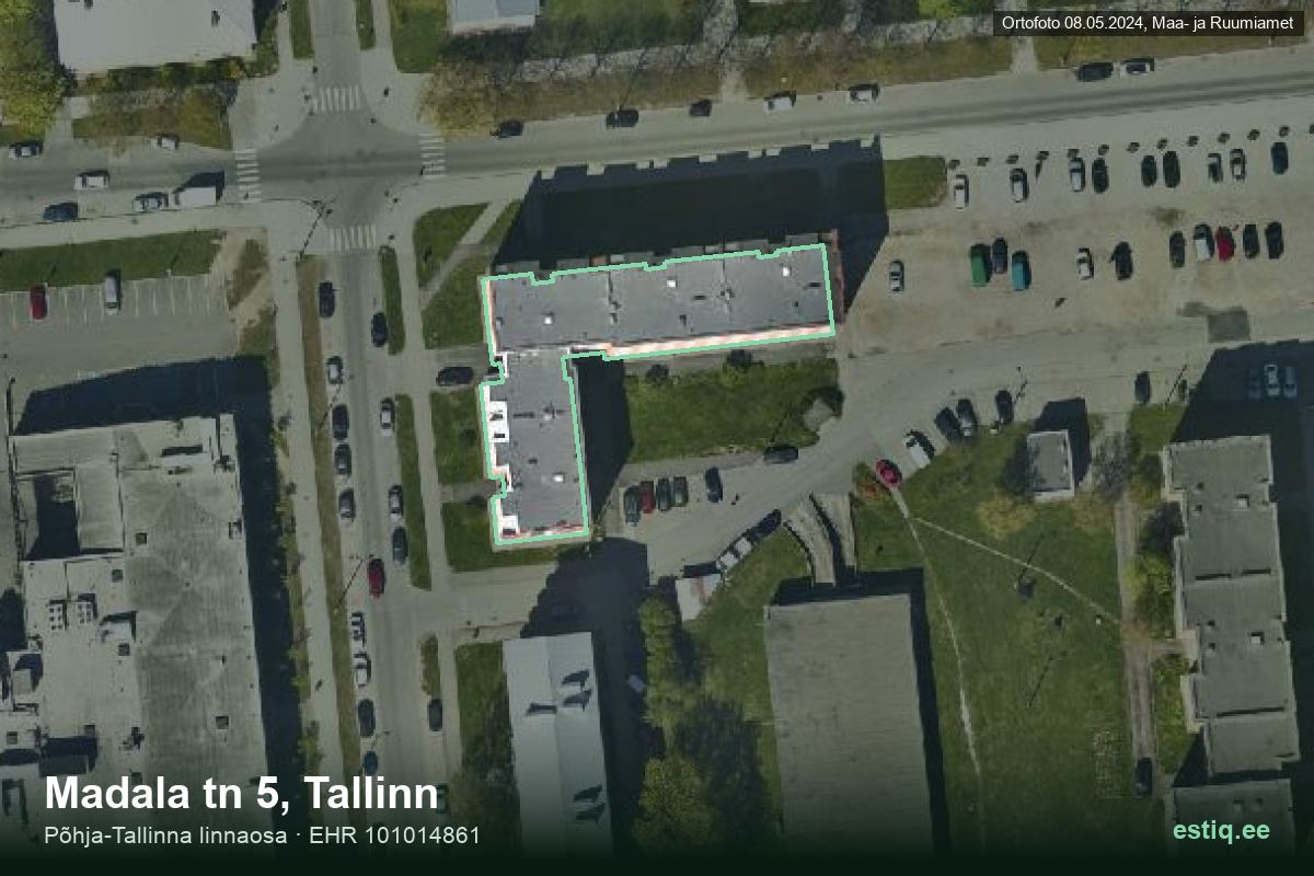 Madala tänav 5, Tallinn – hoone aerofoto, kontuur ehitisregistri (EHR) andmetest