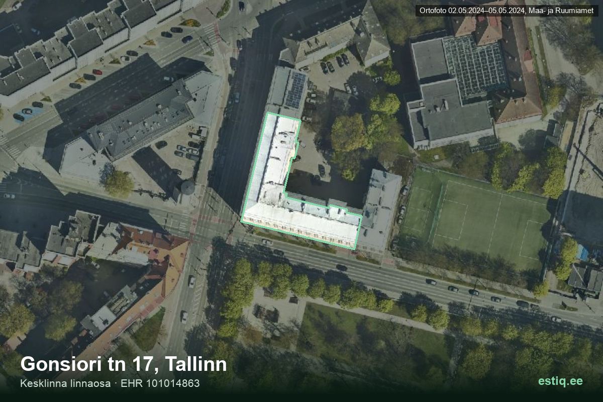 Gonsiori tänav 17, Tallinn – aerial photo of the building, outline from the Building Register (EHR)