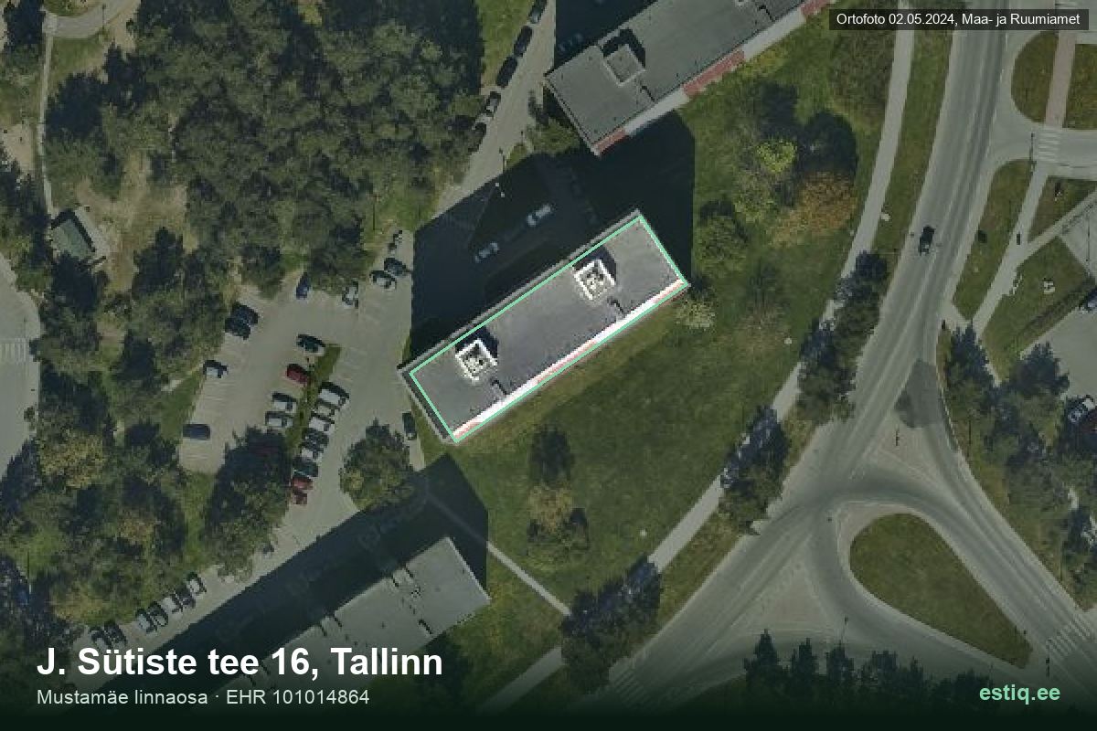 J. Sütiste tee 16, Tallinn – hoone aerofoto, kontuur ehitisregistri (EHR) andmetest