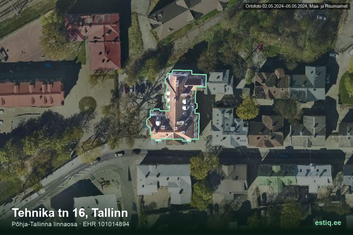 Tehnika tänav 16, Tallinn – hoone aerofoto, kontuur ehitisregistri (EHR) andmetest