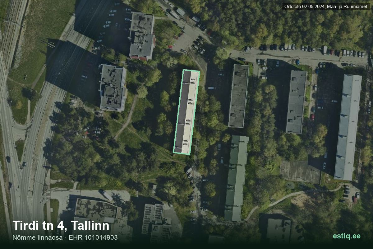 Tirdi tänav 4, Tallinn – hoone aerofoto, kontuur ehitisregistri (EHR) andmetest