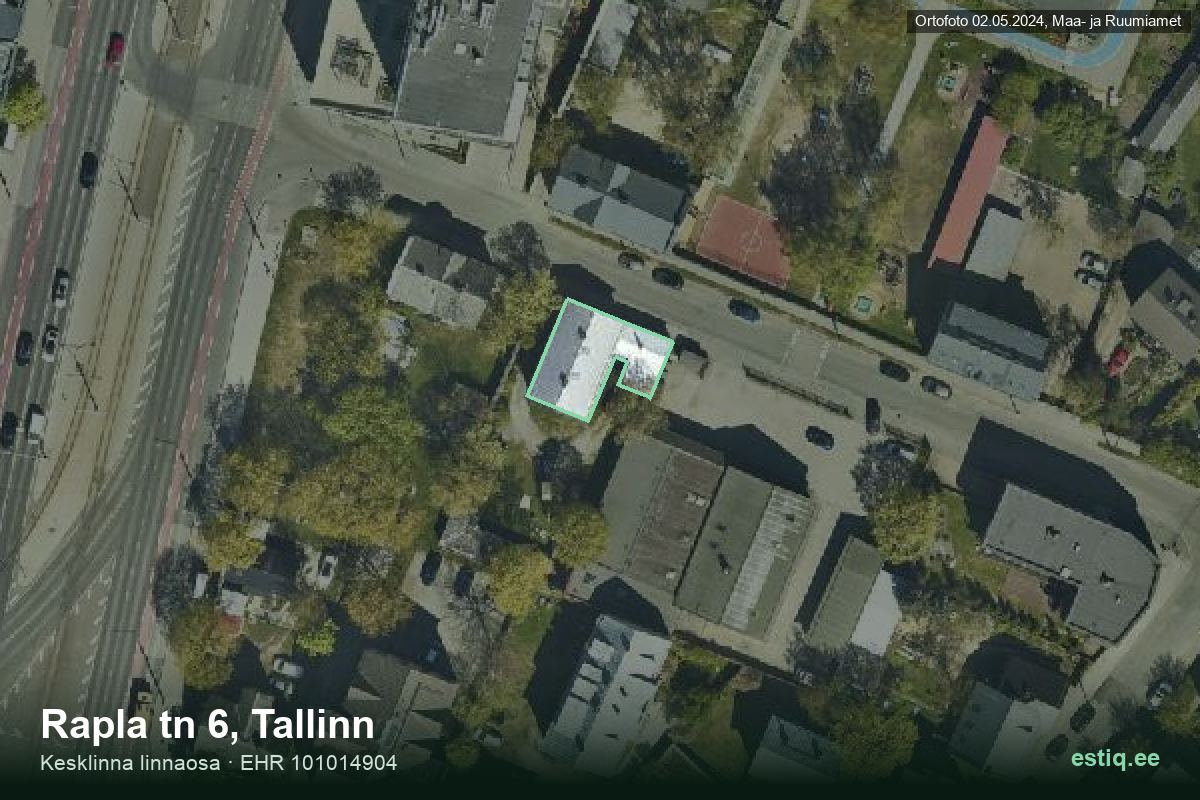 Rapla tänav 6, Tallinn – hoone aerofoto, kontuur ehitisregistri (EHR) andmetest