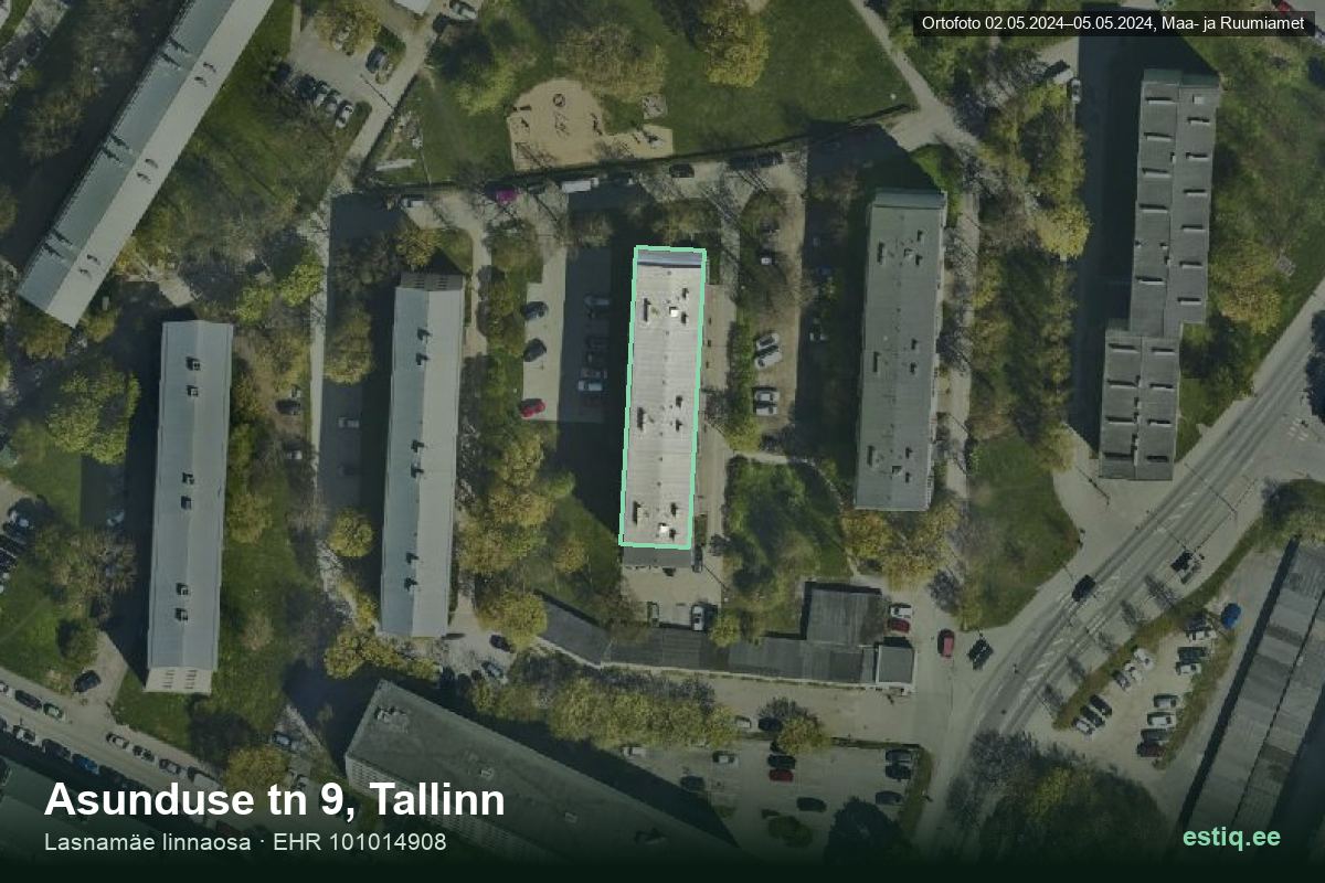 Asunduse tänav 9, Tallinn – hoone aerofoto, kontuur ehitisregistri (EHR) andmetest