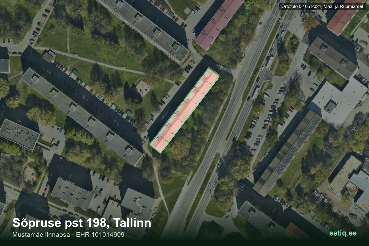 Sõpruse pst 198, Tallinn – аэрофото дома, контур по данным регистра строений (EHR)
