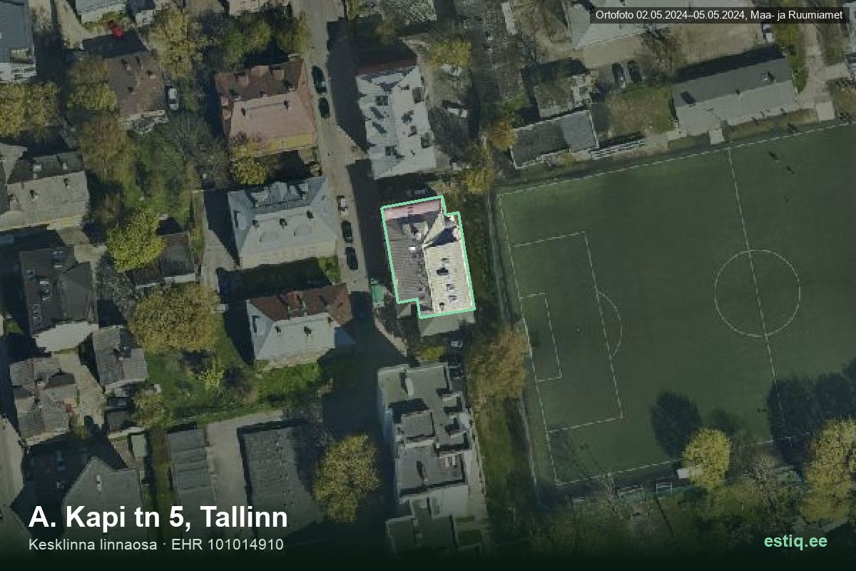 A. Kapi tänav 5, Tallinn – аэрофото дома, контур по данным регистра строений (EHR)