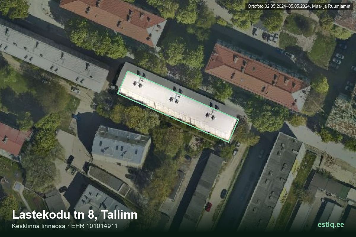 Lastekodu tänav 8, Tallinn – ilmakuva rakennuksesta, ääriviiva rakennusrekisteristä (EHR)
