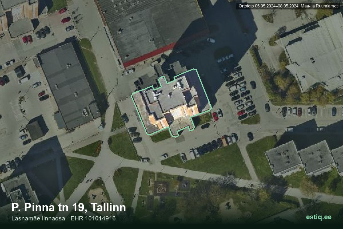 P. Pinna tänav 19, Tallinn – аэрофото дома, контур по данным регистра строений (EHR)