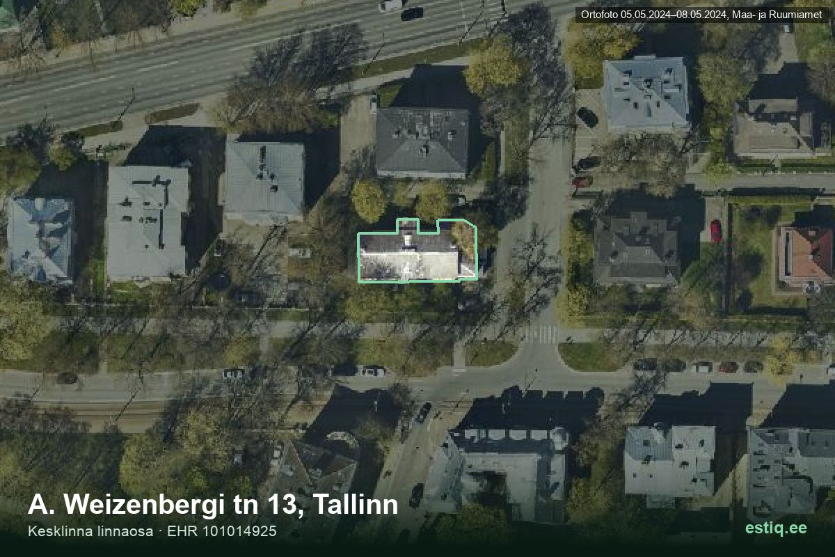 A. Weizenbergi tänav 13, Tallinn – hoone aerofoto, kontuur ehitisregistri (EHR) andmetest