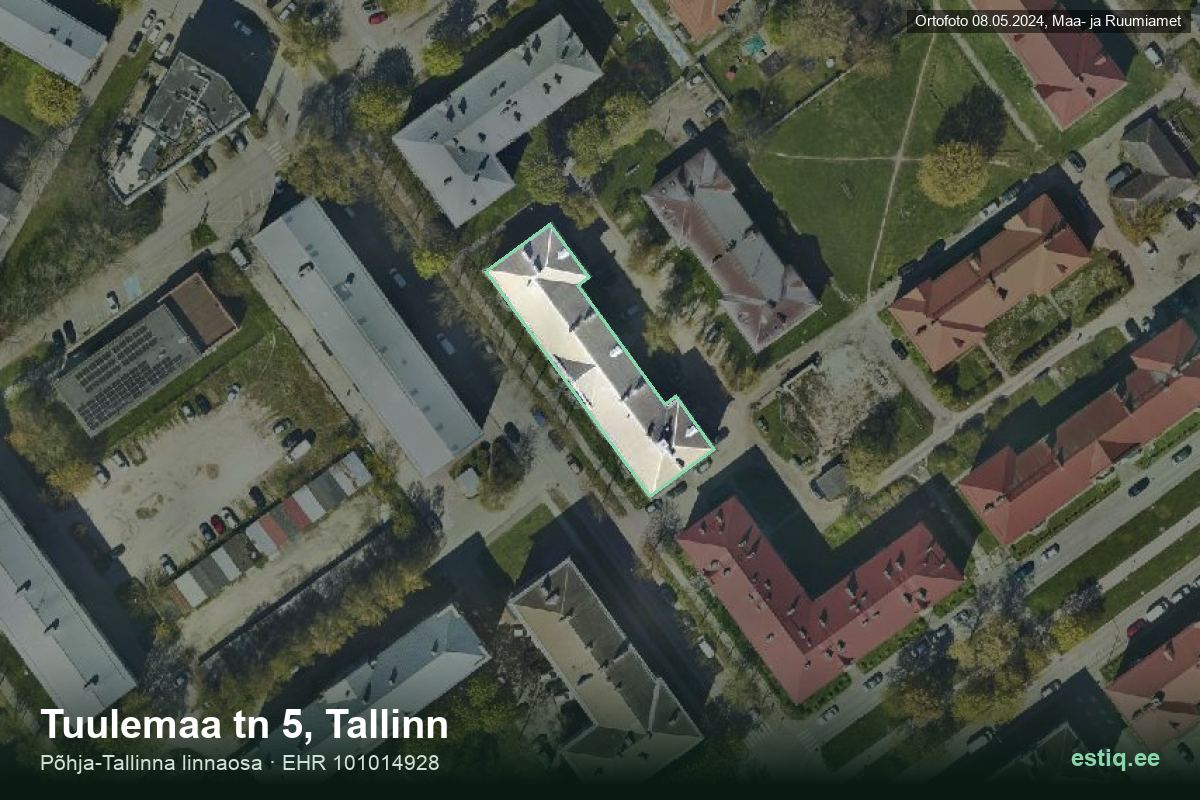 Tuulemaa tänav 5, Tallinn – hoone aerofoto, kontuur ehitisregistri (EHR) andmetest