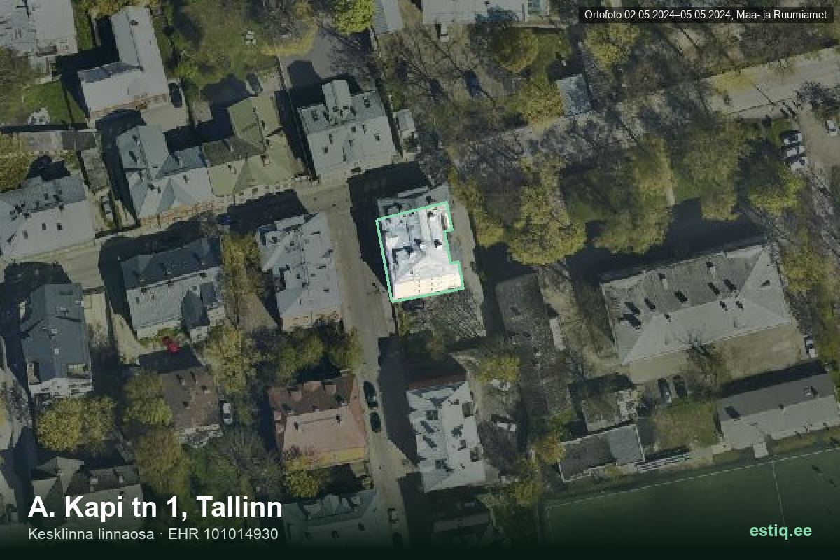 A. Kapi tänav 1, Tallinn – аэрофото дома, контур по данным регистра строений (EHR)