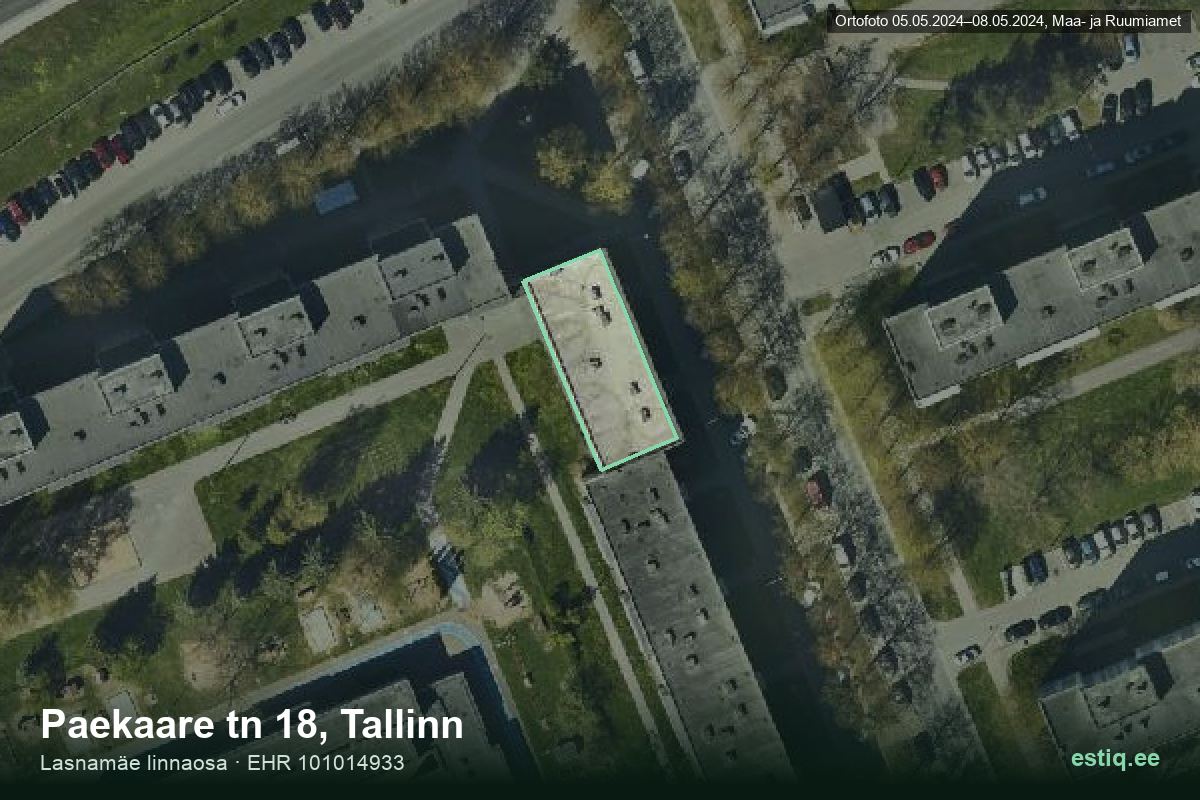 Paekaare tänav 18, Tallinn – hoone aerofoto, kontuur ehitisregistri (EHR) andmetest