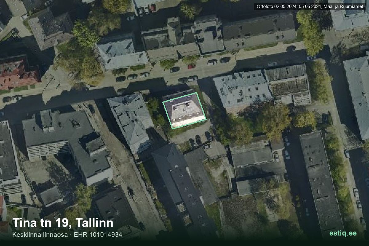 Tina tänav 19, Tallinn – hoone aerofoto, kontuur ehitisregistri (EHR) andmetest