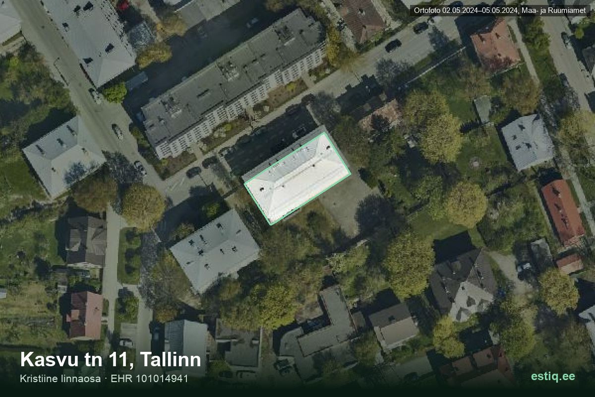 Kasvu tänav 11, Tallinn – аэрофото дома, контур по данным регистра строений (EHR)