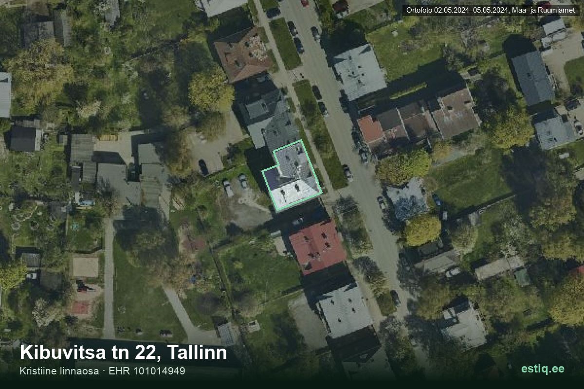 Kibuvitsa tänav 22, Tallinn – аэрофото дома, контур по данным регистра строений (EHR)