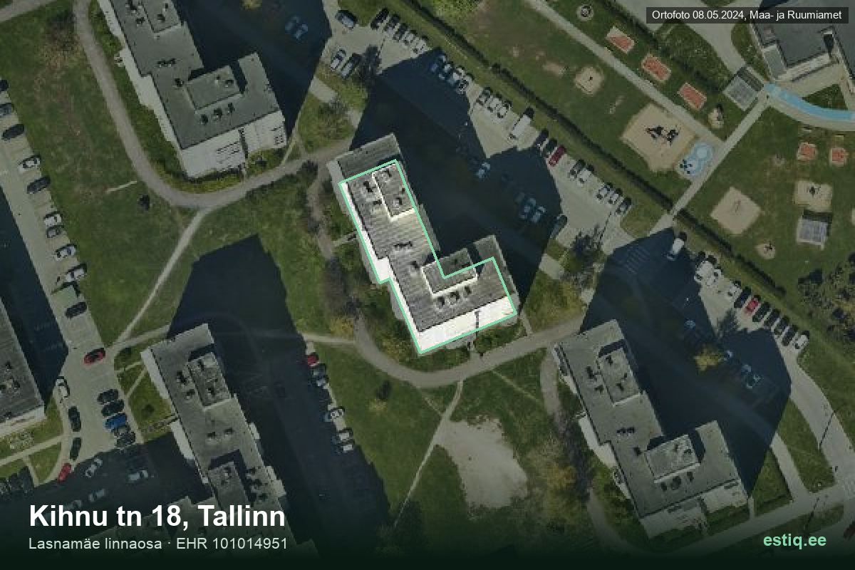 Kihnu tänav 18, Tallinn – аэрофото дома, контур по данным регистра строений (EHR)