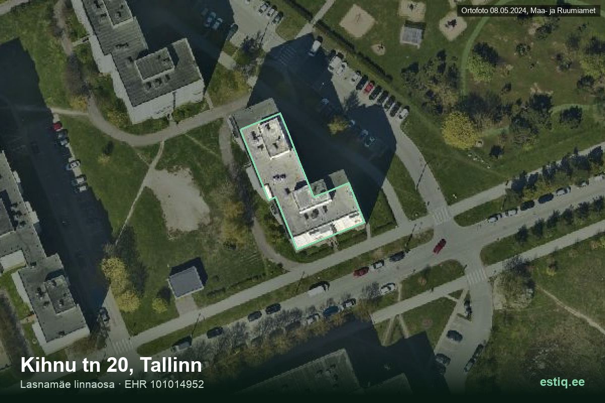 Kihnu tänav 20, Tallinn – аэрофото дома, контур по данным регистра строений (EHR)