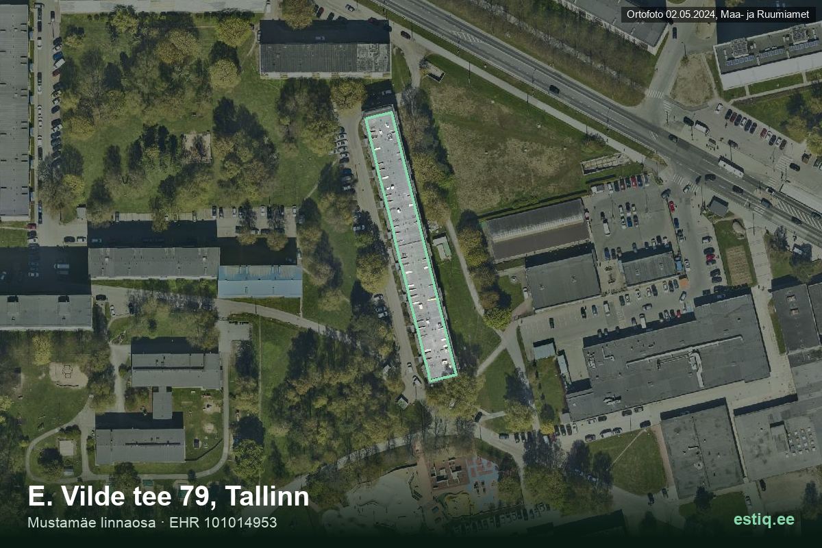 E. Vilde tee 79, Tallinn – hoone aerofoto, kontuur ehitisregistri (EHR) andmetest