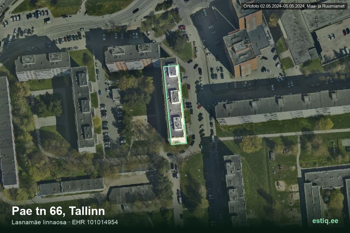 Pae tänav 66, Tallinn – hoone aerofoto, kontuur ehitisregistri (EHR) andmetest