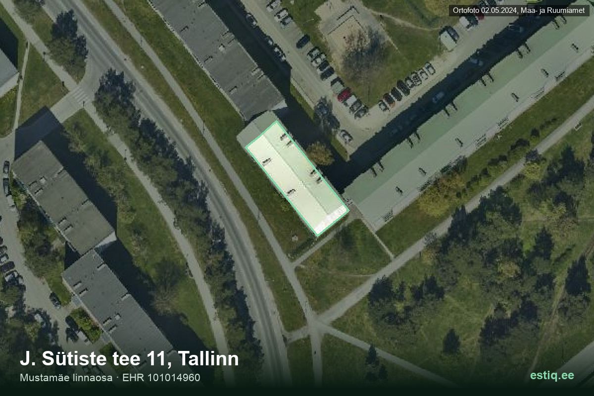 J. Sütiste tee 11, Tallinn – hoone aerofoto, kontuur ehitisregistri (EHR) andmetest