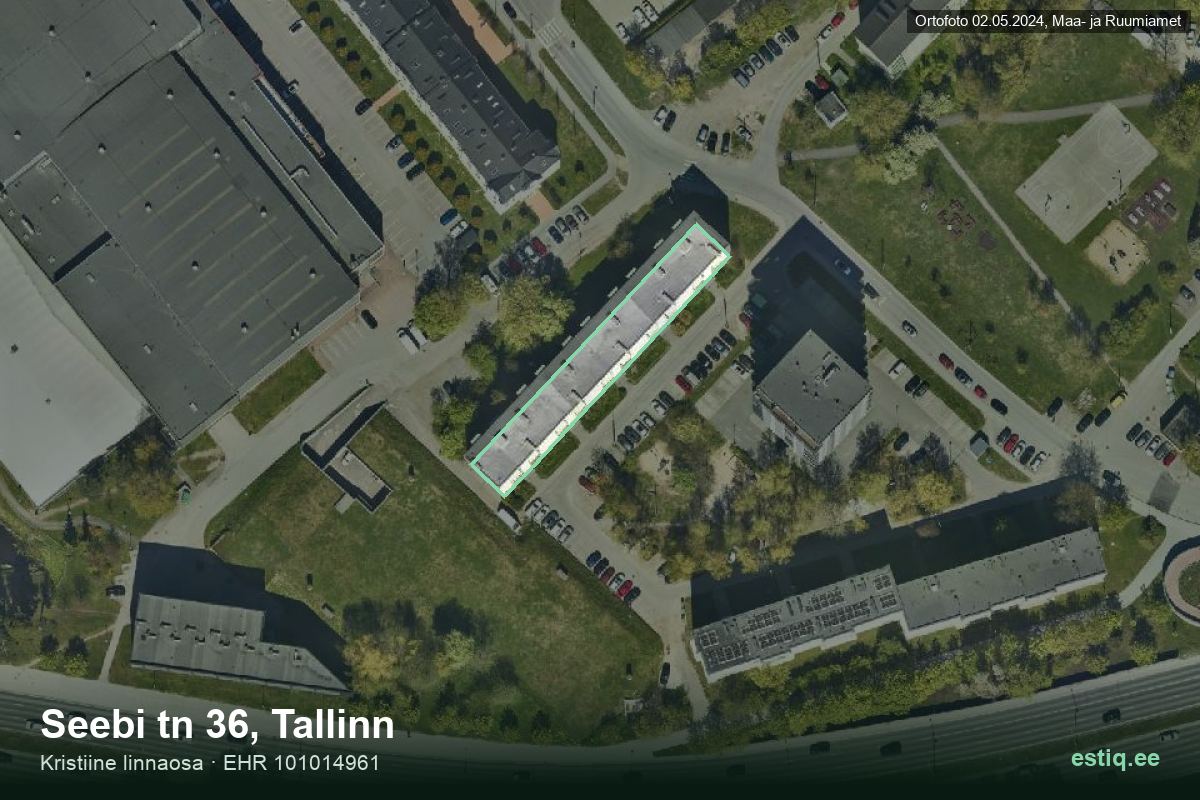 Seebi tänav 36, Tallinn – hoone aerofoto, kontuur ehitisregistri (EHR) andmetest