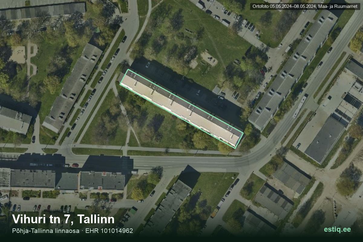 Vihuri tänav 7, Tallinn – ilmakuva rakennuksesta, ääriviiva rakennusrekisteristä (EHR)