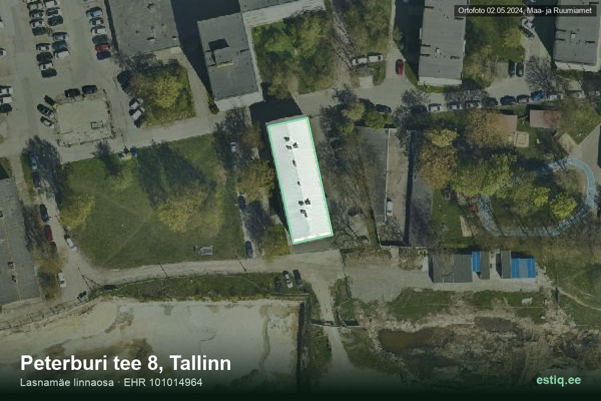 Peterburi tee 8, Tallinn – аэрофото дома, контур по данным регистра строений (EHR)