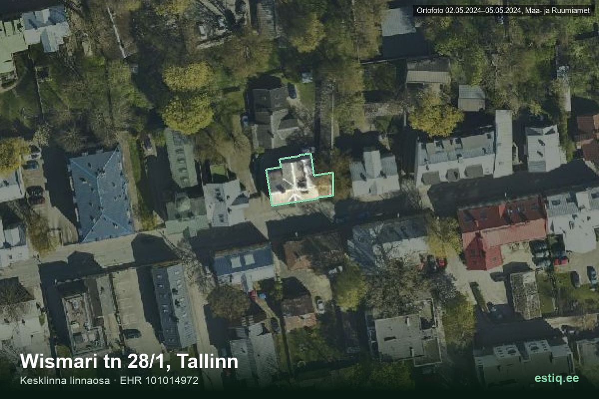 Wismari tänav 28/1, Tallinn – аэрофото дома, контур по данным регистра строений (EHR)