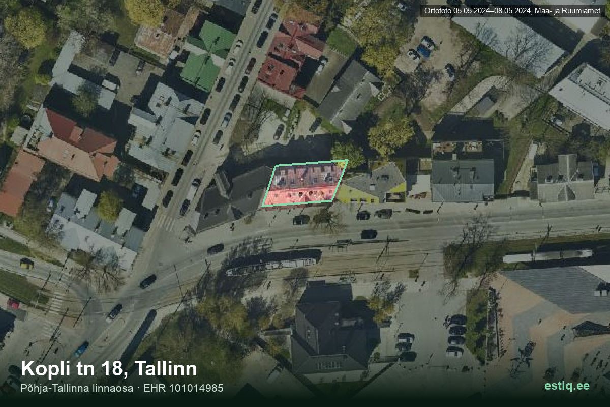 Kopli tänav 18, Tallinn – hoone aerofoto, kontuur ehitisregistri (EHR) andmetest