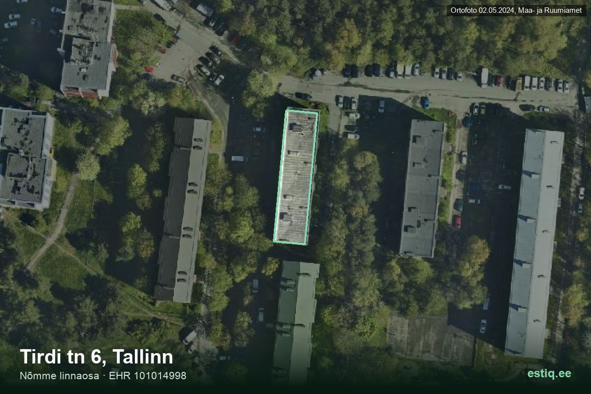 Tirdi tänav 6, Tallinn – hoone aerofoto, kontuur ehitisregistri (EHR) andmetest