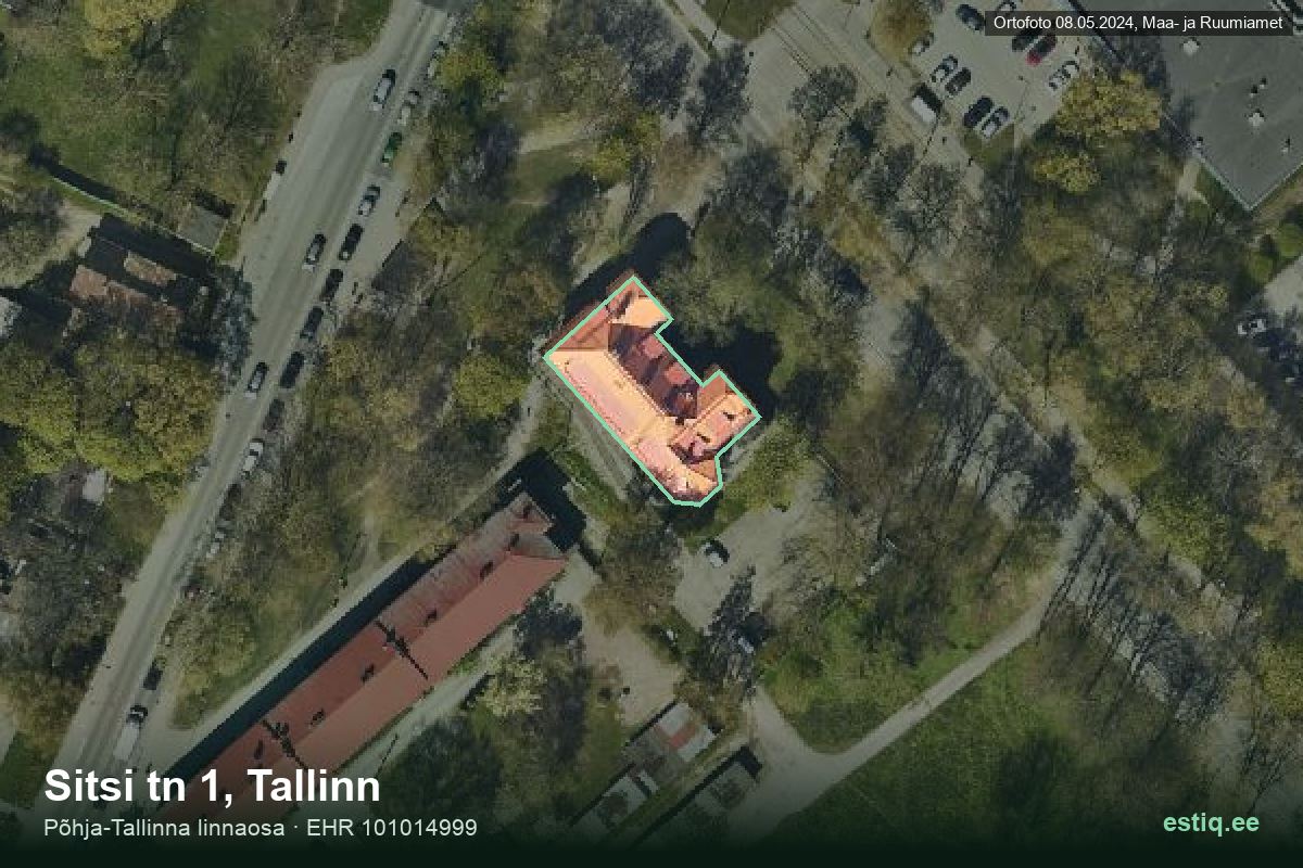Sitsi tänav 1, Tallinn – hoone aerofoto, kontuur ehitisregistri (EHR) andmetest