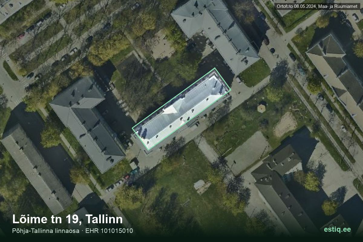 Lõime tänav 19, Tallinn – hoone aerofoto, kontuur ehitisregistri (EHR) andmetest