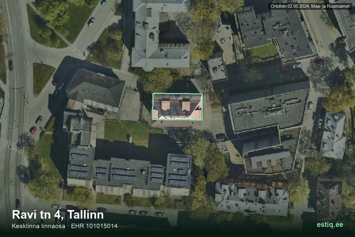Ravi tänav 4, Tallinn – ilmakuva rakennuksesta, ääriviiva rakennusrekisteristä (EHR)