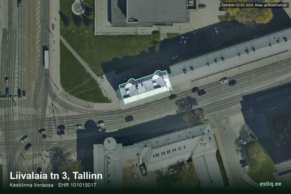Liivalaia tänav 3, Tallinn – ilmakuva rakennuksesta, ääriviiva rakennusrekisteristä (EHR)