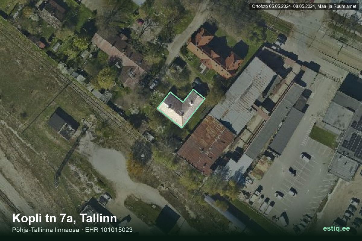 Kopli tänav 7a, Tallinn – hoone aerofoto, kontuur ehitisregistri (EHR) andmetest