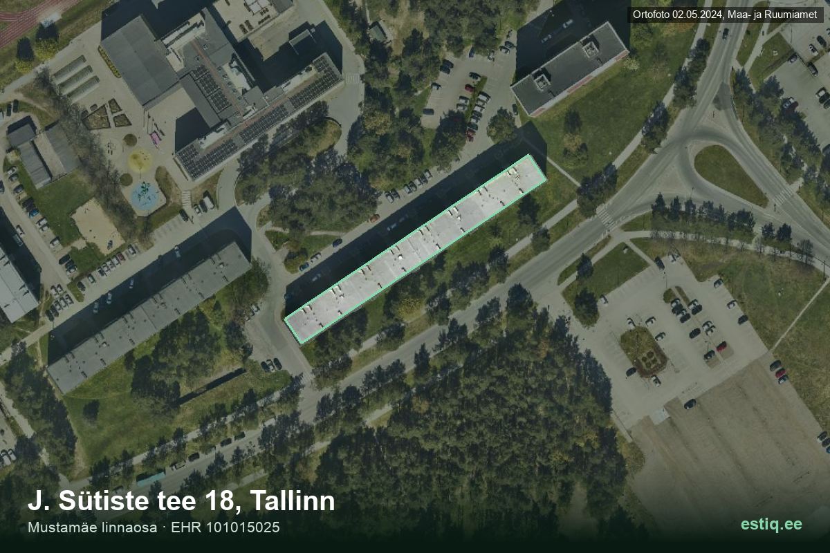 J. Sütiste tee 18, Tallinn – hoone aerofoto, kontuur ehitisregistri (EHR) andmetest