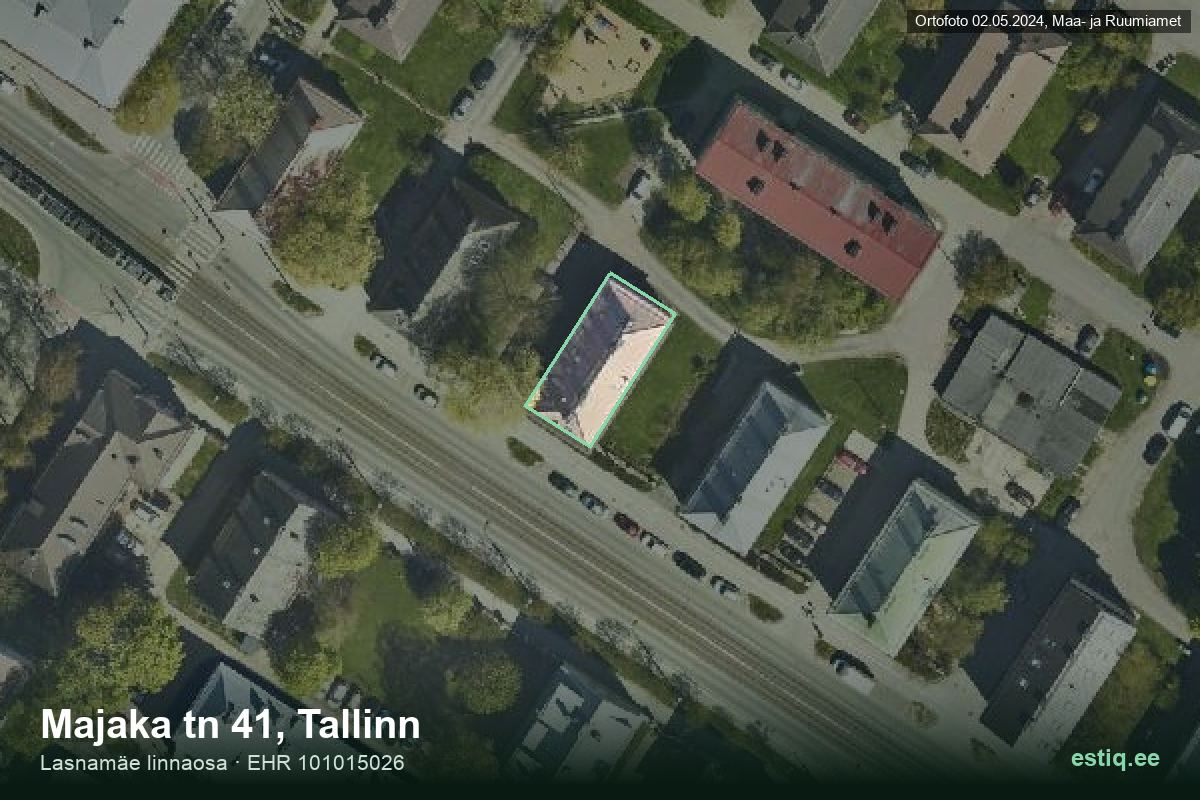 Majaka tänav 41, Tallinn – hoone aerofoto, kontuur ehitisregistri (EHR) andmetest