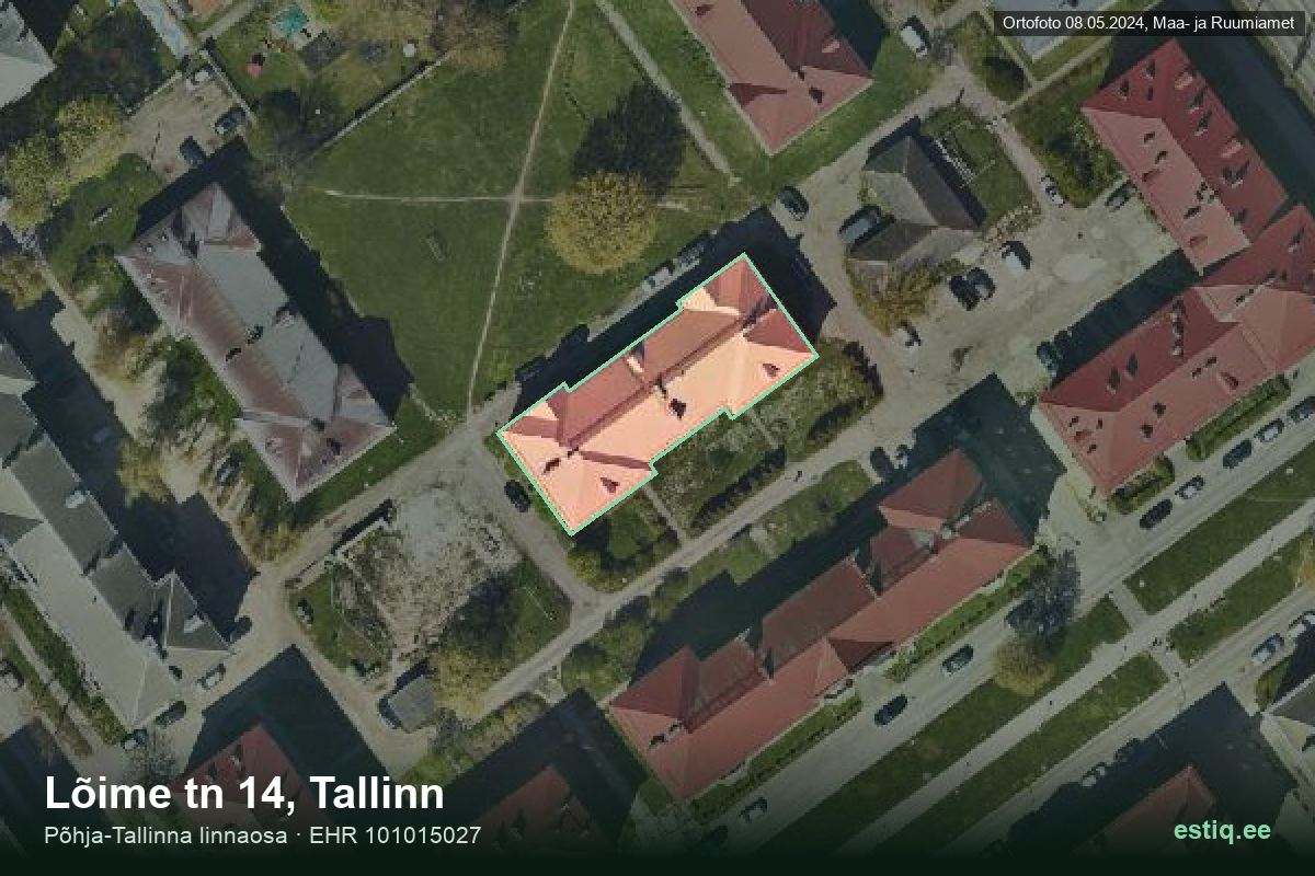 Lõime tänav 14, Tallinn – hoone aerofoto, kontuur ehitisregistri (EHR) andmetest