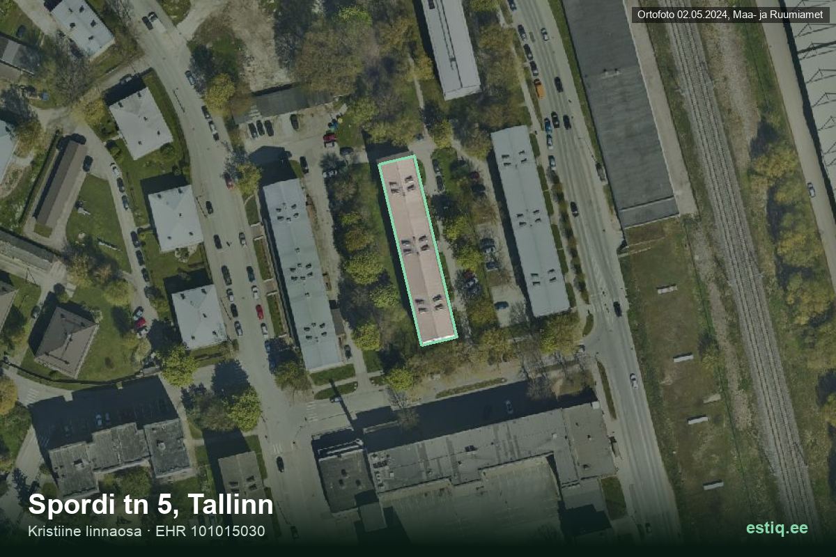 Spordi tänav 5, Tallinn – hoone aerofoto, kontuur ehitisregistri (EHR) andmetest