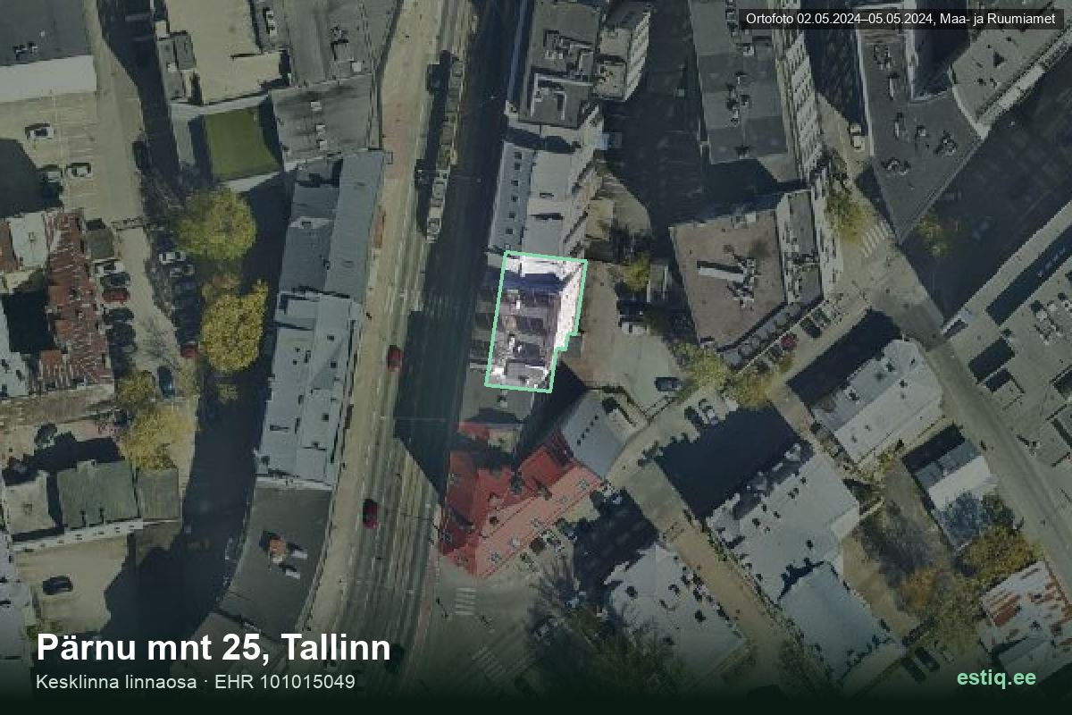 Pärnu mnt 25, Tallinn – hoone aerofoto, kontuur ehitisregistri (EHR) andmetest