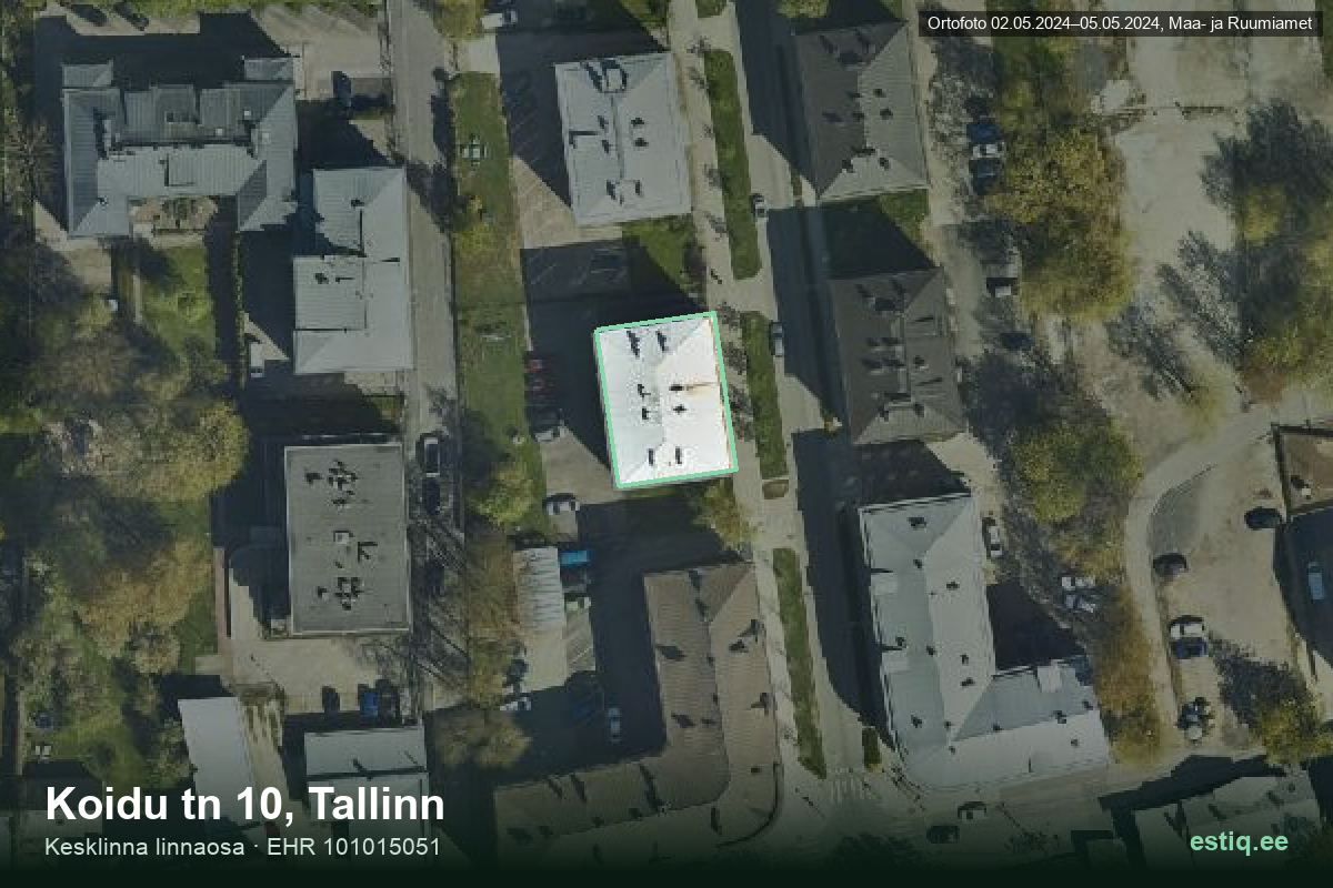 Koidu tänav 10, Tallinn – hoone aerofoto, kontuur ehitisregistri (EHR) andmetest