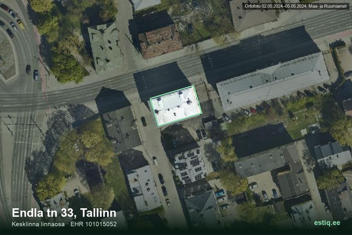 Endla tänav 33, Tallinn – hoone aerofoto, kontuur ehitisregistri (EHR) andmetest
