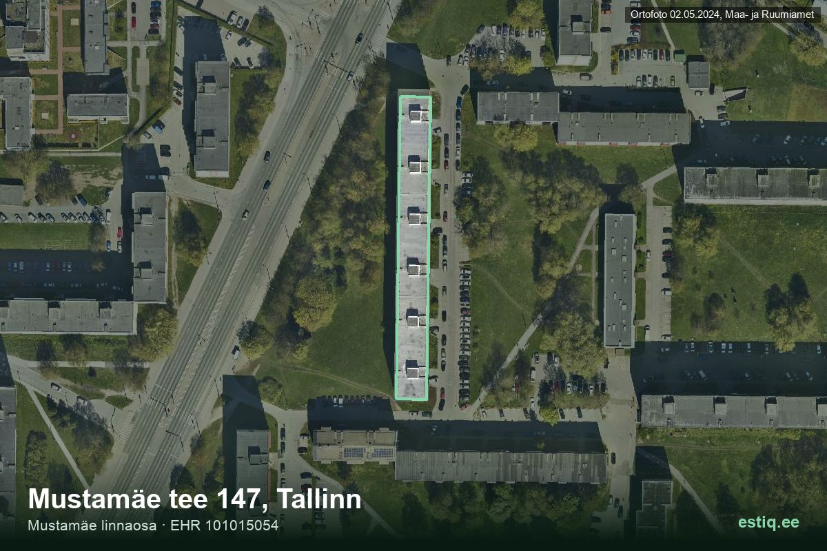 Mustamäe tee 147, Tallinn – hoone aerofoto, kontuur ehitisregistri (EHR) andmetest