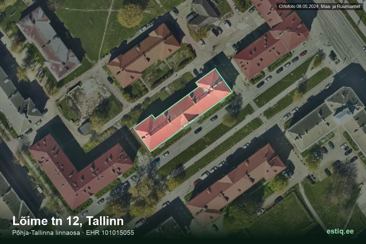 Lõime tänav 12, Tallinn – hoone aerofoto, kontuur ehitisregistri (EHR) andmetest