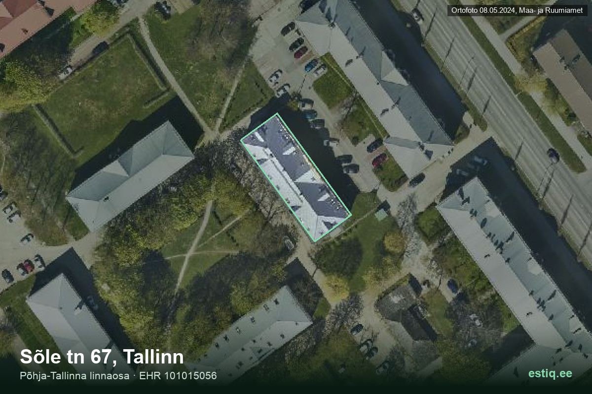 Sõle tänav 67, Tallinn – hoone aerofoto, kontuur ehitisregistri (EHR) andmetest