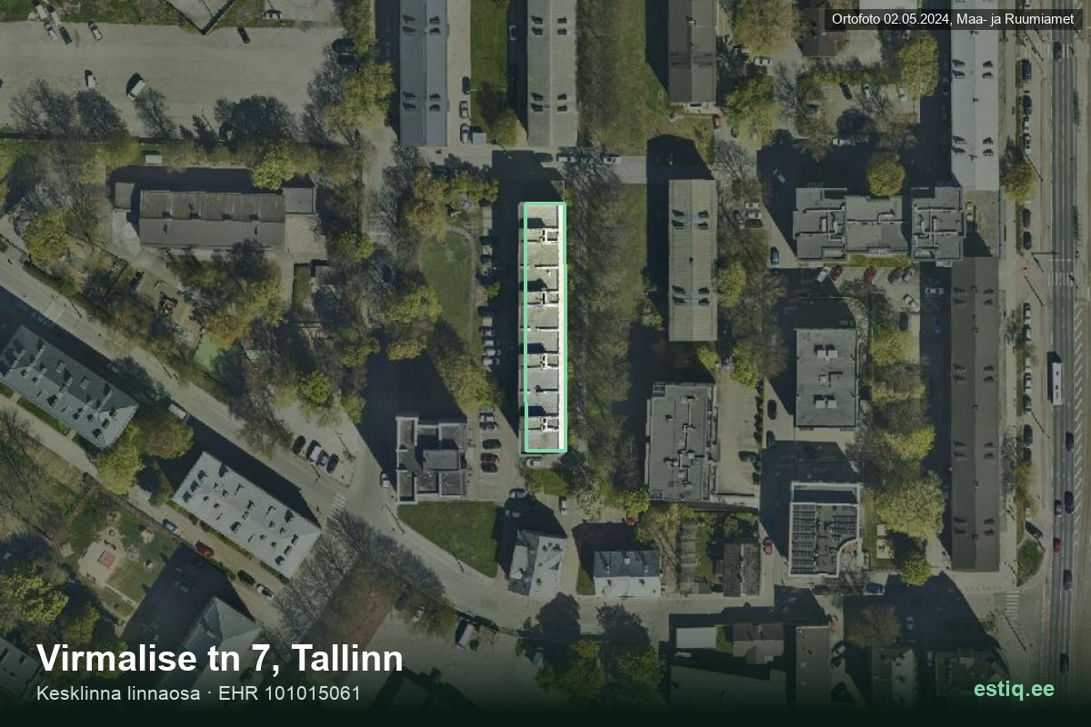 Virmalise tänav 7, Tallinn – hoone aerofoto, kontuur ehitisregistri (EHR) andmetest