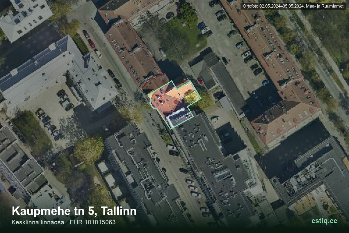 Kaupmehe tänav 5, Tallinn – hoone aerofoto, kontuur ehitisregistri (EHR) andmetest